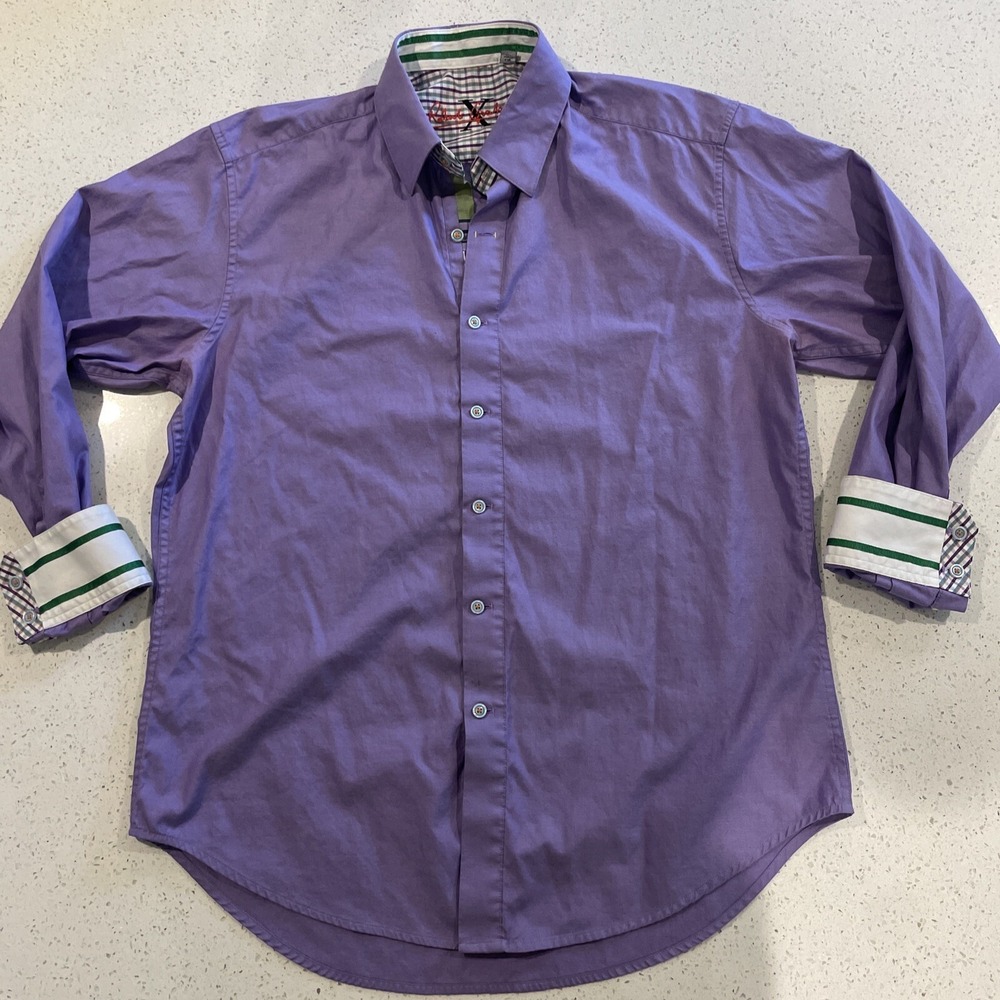 ROBERT GRAHAM X Shirt Mens Large‎ Purple Long Sleeve 17" Button Down Flip Cuff
